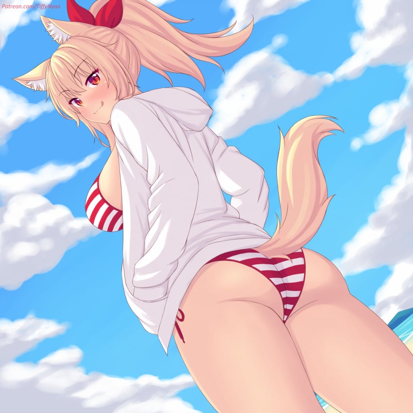 :3 animal_ears ass beach big_ass big_butt bikini cat_ears cat_tail catgirl ponytail thick_thighs thighs tiffy tiffynyaa