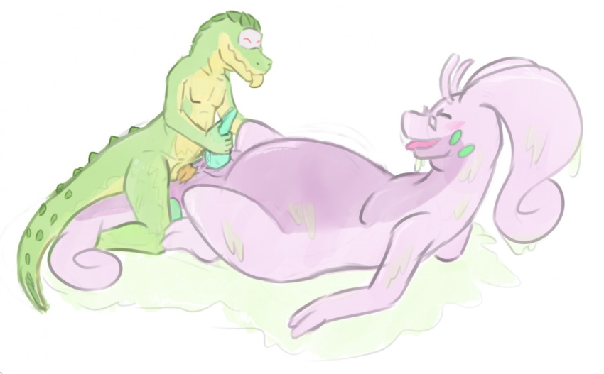 anthro closed_eyes crocodile duo erection goodra handjob introductioninduction magra male nintendo open_mouth penis pokemon pokemon_(species) reptile scalie simple_background smile tapering_penis tongue tongue_out video_games white_background yaoi