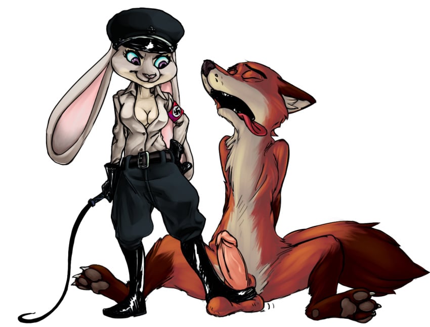 2016 anthro ballbusting bondage breasts canine clothing cock_and_ball_torture disney duo female fox fur grey_fur judy_hopps lagomorph mammal medium_breasts nick_wilde pain penis purple_eyes rabbit source_request swastika testicle_torture unknown_artist zootopia