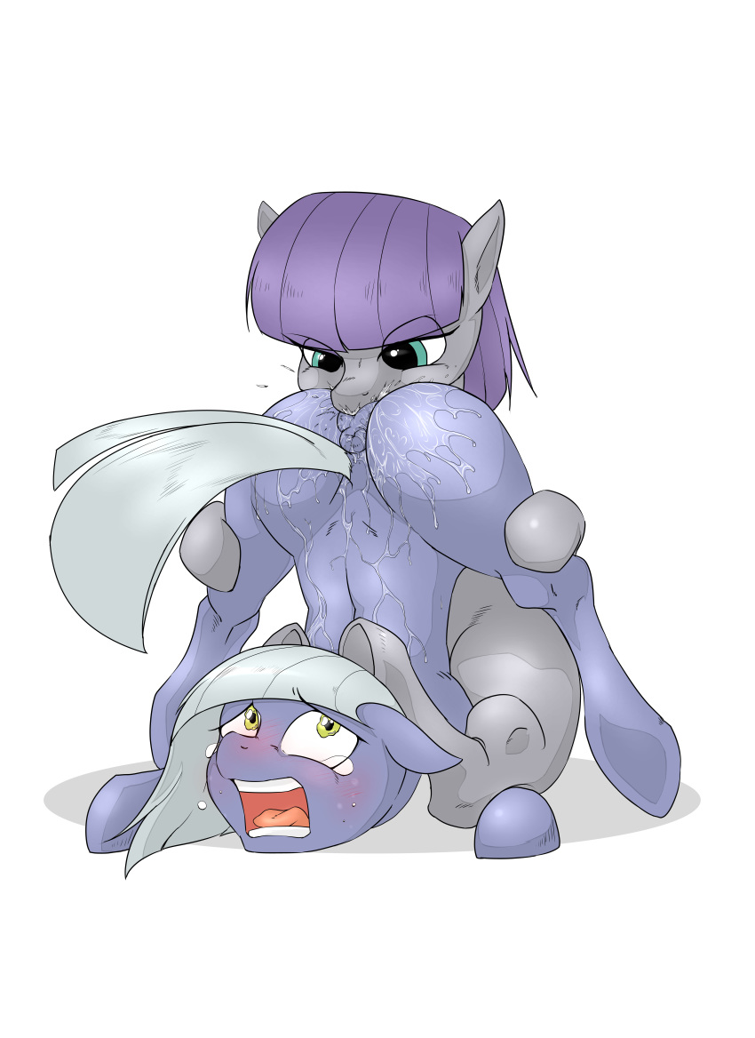 2girls animal_genitalia anus blush cunnilingus doktor_d female friendship_is_magic highres incest limestone_pie_(mlp) mammal maud_pie_(mlp) my_little_pony oral pussy pussy_juice siblings simple_background sisters yuri