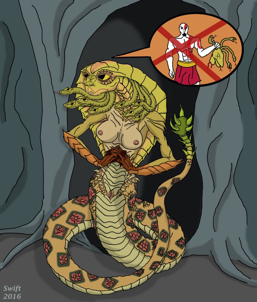 breasts cobra female god_of_war gorgon gorgon_cobra hi_res kratos nipples nude pussy reptile scalie snake snake_hair solo swift_(artist)