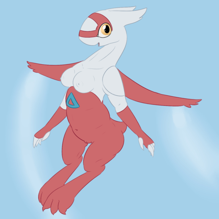 air aircraft airplane anthro areola breasts claws dragon erect_nipples female hi_res jet latias legendary_pokemon looking_at_viewer markings navel nintendo nipples nude open_mouth outside pokemon pokemon_(species) posexe pussy red_skin reptile scalie simple_background sky smile solo toe_claws video_games white_skin wings yellow_eyes