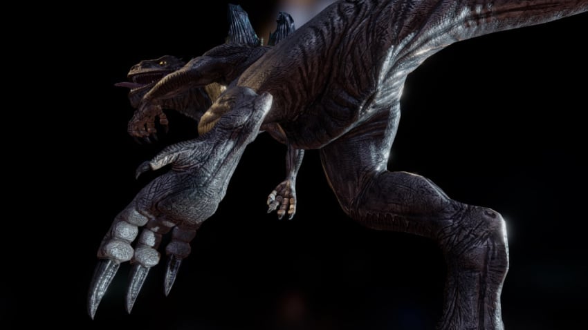 2015 3d ambiguous_gender animal_genitalia claws cloaca dinosaur feral godzilla godzilla_(series) grey_scales hindpaw kaiju lizard looking_at_viewer looking_back low-angle_view macro nude open_mouth paws reptile salireths scales scalie sharp_teeth simple_background solo spines teeth toe_claws toes tongue tongue_out worm's-eye_view yellow_eyes