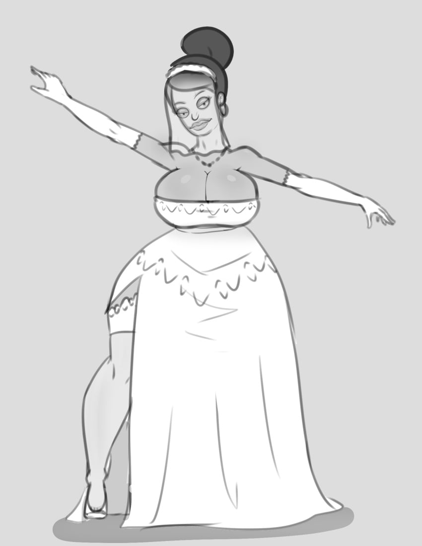 black_and_white bob's_burgers breasts cleavage curvy diklonius female giant_breasts gray_background hi_res huge_breasts huge_lips isabella_(bob's_burgers) looking_at_viewer mature_female puffy_lips sketch stockings thick_thighs veil voluptuous wedding_dress wide_hips