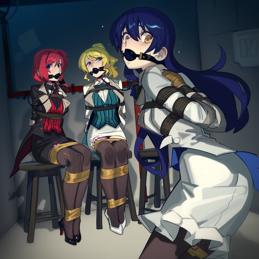 ayase_eli ball_gag bondage cad_(caddo) gag love_live! love_live!_school_idol_project nishikino_maki shibari sonoda_umi