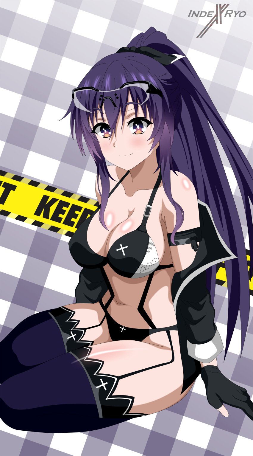 bikini breasts date_a_live female_only glasses indexryo purple_eyes purple_hair thick_thighs white_skin yatogami_tohka