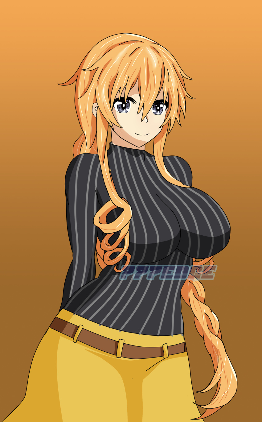 777edge big_breasts clothed date_a_live female_only grey_eyes orange_hair white_skin yamai_yuzuru