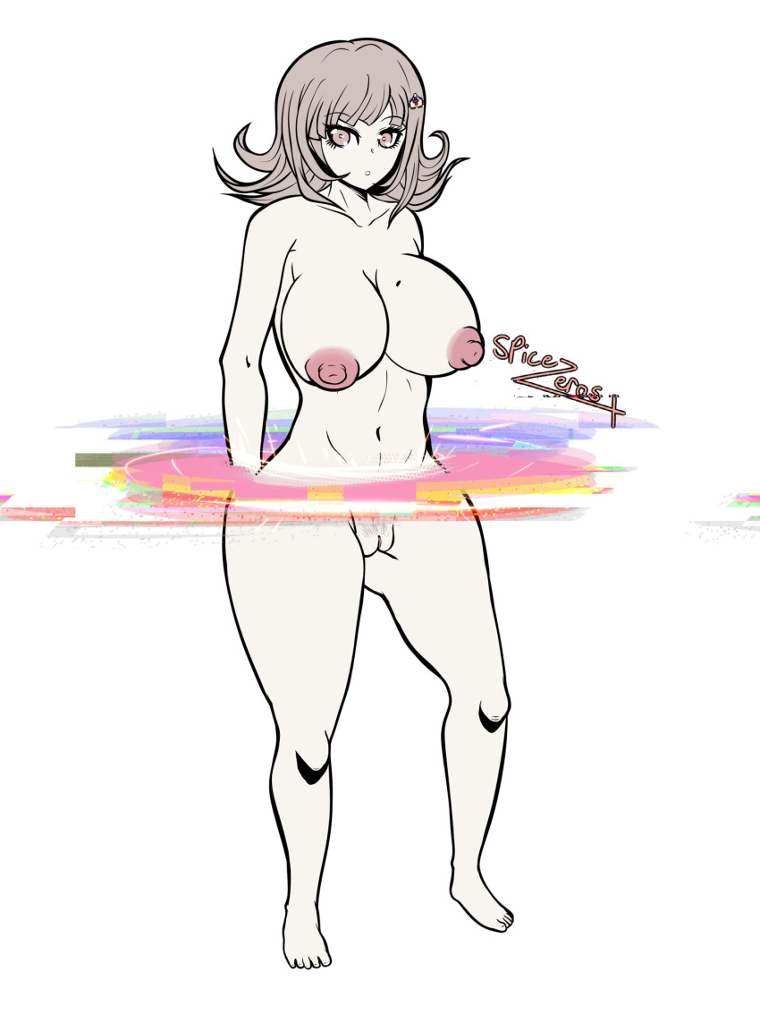 1girls beauty_mark breasts danganronpa danganronpa_2:_goodbye_despair digital hair_ornament naked naked_female nanami_chiaki pink_eyes pink_hair pussy solo spicezeros thick thighs