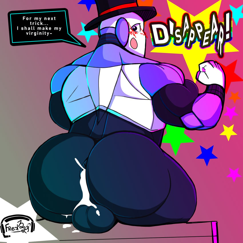 after_sex ass balls big_butt blush cum_in_ass cum_inside dialogue english_text five_nights_at_freddy's five_nights_at_freddy's:_security_breach fnaf fred7298nsfw gay hat humanoid looking_at_viewer looking_back male_only muscular muscular_male presenting presenting_ass robot sitting solo solo_focus staff_bot_(security_breach) text