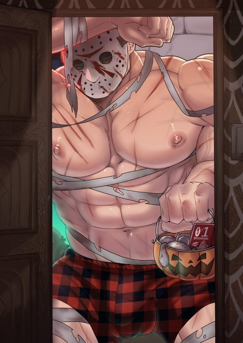 1boy 2023 bara barazoku big_bulge boxers bulge friday_the_13th gay halloween hockey_mask holidays huge_bulge jason_voorhees liuoie2 looking_at_viewer male male_focus male_only manly mask masked masked_male muscular_male solo solo_male underwear yaoi