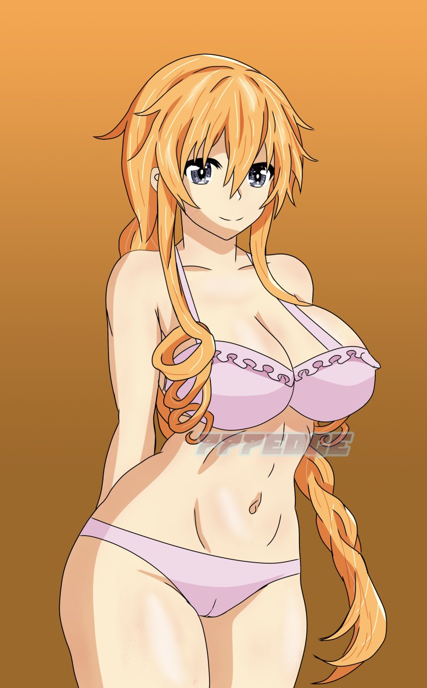 777edge big_breasts breasts date_a_live female_only grey_eyes half_naked orange_hair underwear white_skin yamai_yuzuru