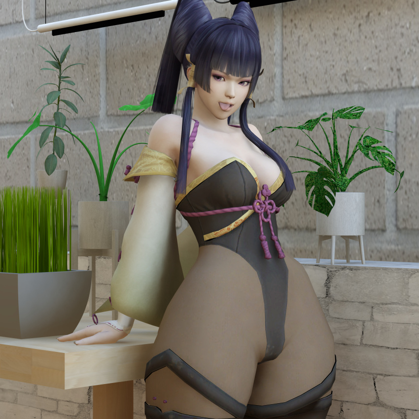 1girls 3d 3d_(artwork) asian_female big_ass big_breasts big_butt big_penis big_thighs black_hair bodysuit dead_or_alive female female_only gigantic_penis looking_at_viewer looking_back looking_down looking_pleasured nyotengu nyotengu_(scarlet-tinged_hot_spring_vacation)_(doa) tecmo tengu tengu_female thesuperwarrior(artist) tongue tongue_out violet_eyes