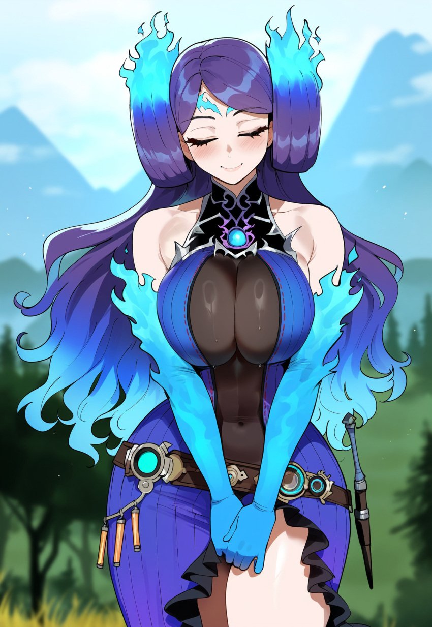 1girls ai_generated blue_hair brighid_(xenoblade) core_crystal creamy_ai curvy female fiery_hair fire_hair flaming_hair light-skinned_female light_skin long_hair monolith_soft multicolored_hair nintendo purple_hair tagme xenoblade_(series) xenoblade_chronicles_2