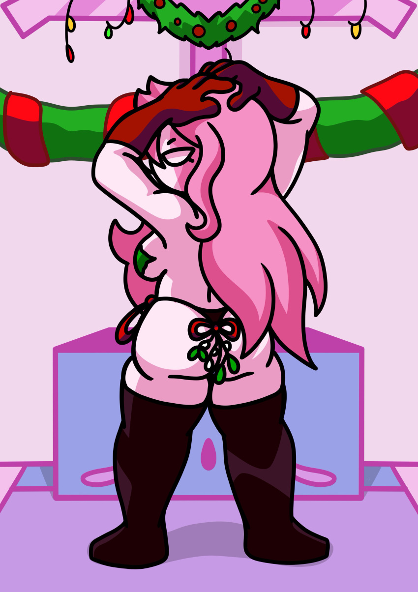 back_view christmas darkasiden friday_night_funkin friday_night_funkin_mod mistletoe mistletoe_on_ass panties pasties sarvente_(dokki.doodlez) tagme thighhighs wreath