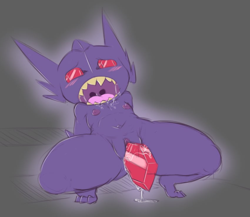 blush cum female gem mega_evolution mega_sableye nintendo nipples nude open_mouth penetration pokemon pussy red_eyes sableye sharp_teeth simple_background solo teeth tongue unknown_artist vaginal_penetration video_games