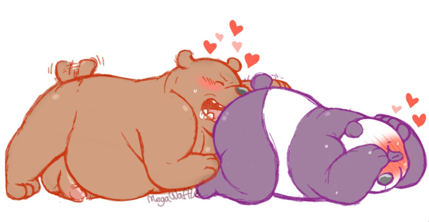 anal balls bear blush closed_eyes duo grizzly_(character) grizzly_bear heart male mammal megawaffle_(artist) oral overweight panda panda_(character) penis rimming sex we_bare_bears yaoi