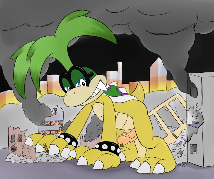 cpctail fire hi_res iggy_koopa koopa koopaling macro male male_only mario_(series) nintendo paws penis scalie solo video_games