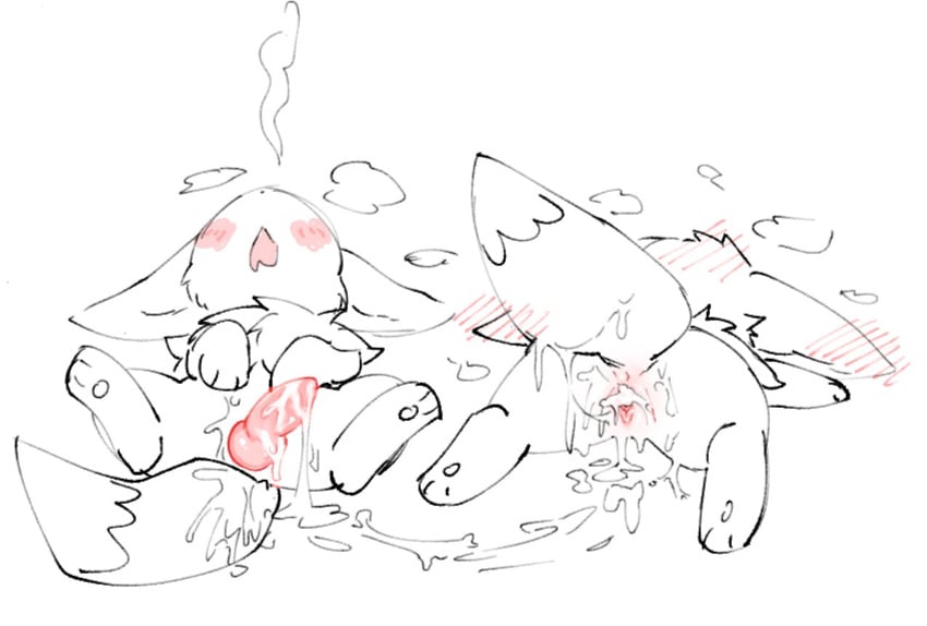 after_sex blush bodily_fluids breath cum cum_in_pussy cum_inside duo eevee erection female feral fur generation_1_pokemon genital_fluids genitals kirichiiii male male/female nintendo open_mouth panting pokemon pokemon_(species) pussy simple_background tired