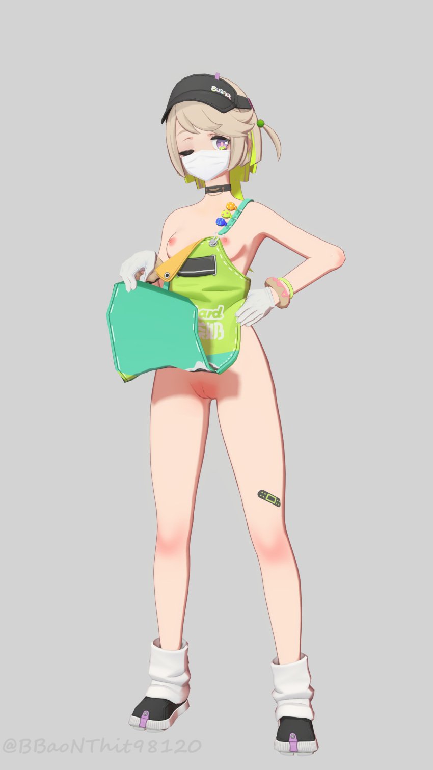 1girls 3d apron bbaonthit98120 female grey_background light-skinned_female light_skin naked_apron npc pussy simple_background small_breasts solo tagme wink zenless_zone_zero