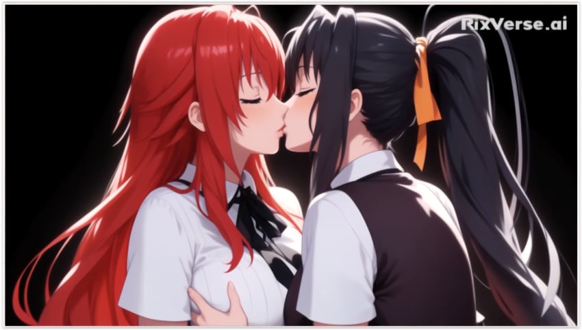 2girls ai_generated akeno_himejima female flirting girl_on_girl girlfriend girlfriends high_school_dxd kissing lesbian_couple lesbian_kiss lesbian_sex lovers rias_gremory wife_and_wife yuri