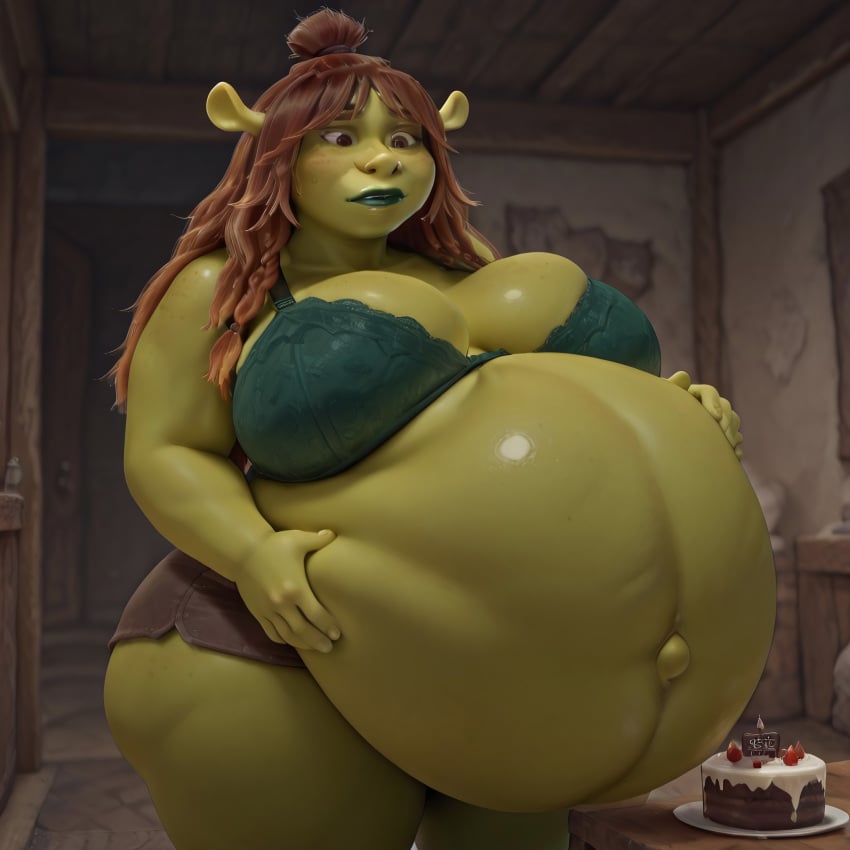 ai_generated big_ass big_belly big_breasts big_butt breasts fat felicia_(shrek) female morbidly_obese morbidly_obese_female obese pregnant