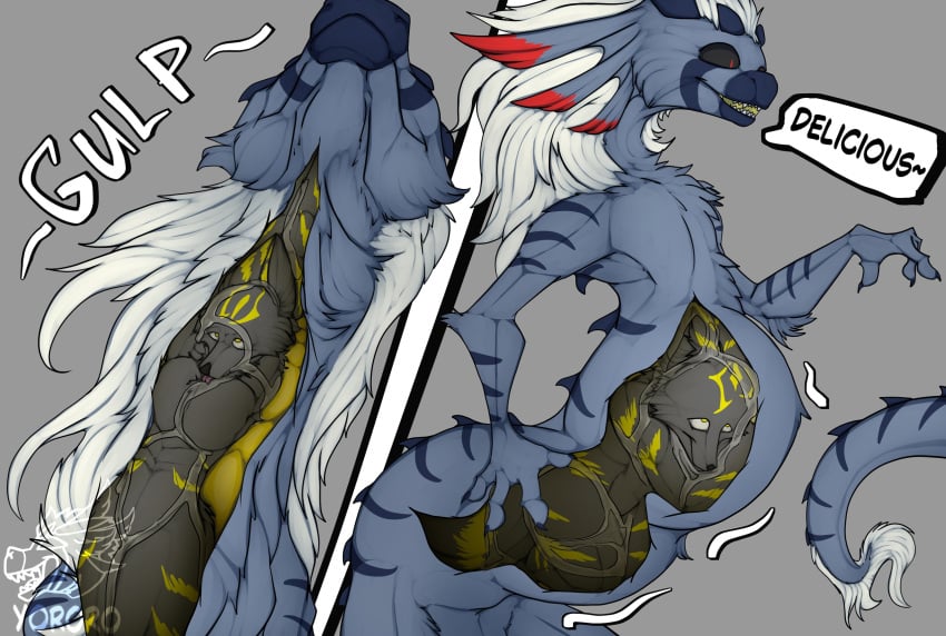 anthro belly blizzard_entertainment bodily_fluids bulge canid dragon drooling duo female feral hi_res inside internal male male/female mammal mythological_creature mythological_scalie mythology oral organs paws saliva scalie squeezing stomach swallowing vore vulpera warcraft wet x-ray_view yoro yororo