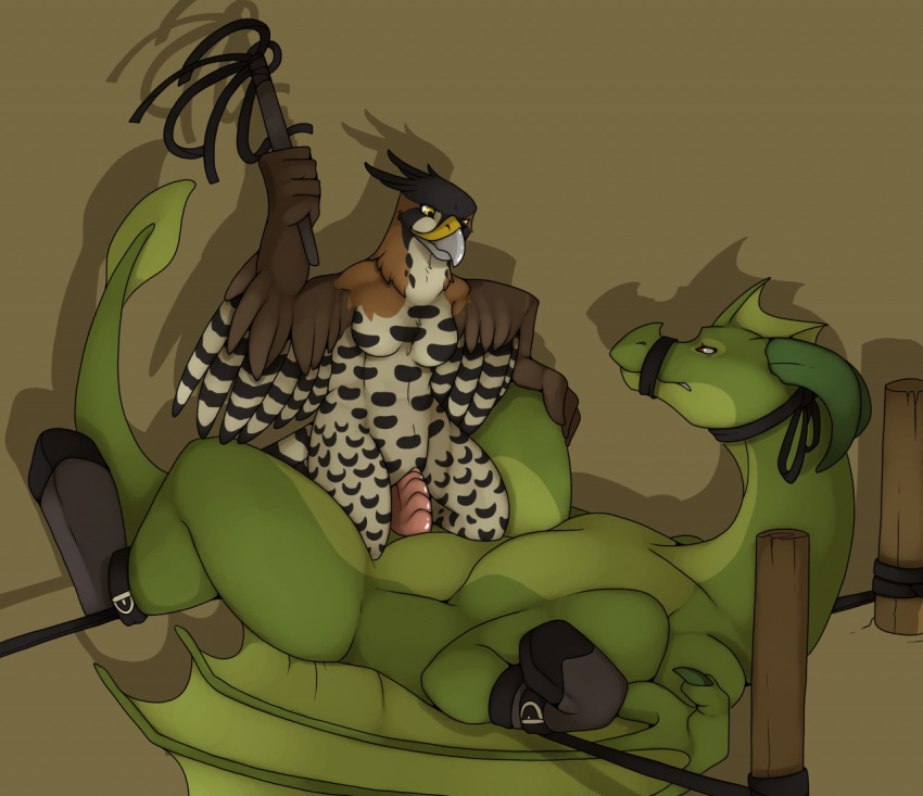 2016 anthro anthro_on_feral avian beak bird black_feathers bondage bound breasts brown_background brown_body brown_eyes brown_feathers domination dragon dragon_rider duo eagle erection feathered_wings feathers female female_on_feral femdom feral forced frill front_view furry green_body hawk horn interspecies jagon leg_grab looking_down looking_up lying male membranous_wings muzzle_(object) nude on_back on_top penetration penis pussy shaded shadow simple_background spread_wings straight straps vaginal_penetration whip white_feathers white_sclera winged_arms wings yellow_eyes zoophilia