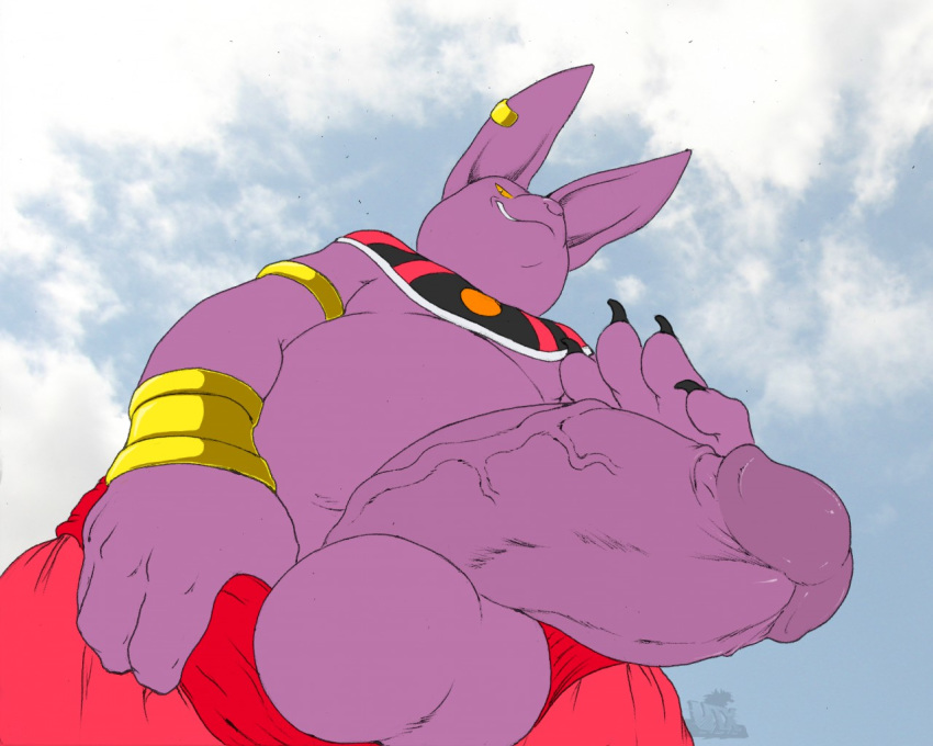 1boy anthro balls boner champa clothing dragon_ball dragon_ball_super erection feline grin humanoid_penis looking_at_viewer male male_only mammal penis penis_grab purple_penis slightly_chubby solo standing utx-shapeshifter vein veiny_penis