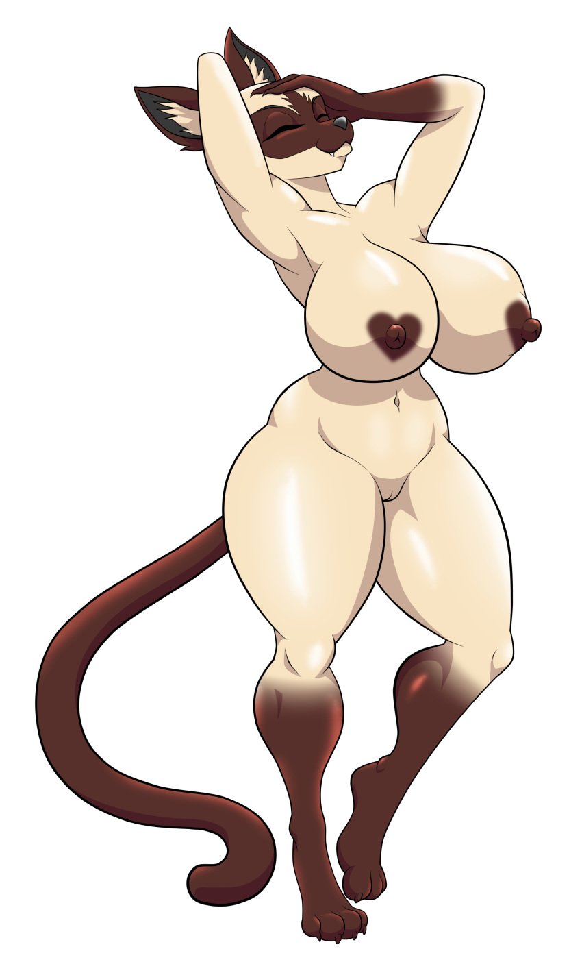 2016 absurd_res alpha_channel anthro areola big_breasts black_nose breasts brown_fur brown_nipples claws closed_eyes fangs felid feline felis female full-length_portrait fur furry furry_only heart hi_res hindpaw mammal naked navel nipples nude paws portrait pussy rei_(thegeckoninja) simple_background smile solo standing tail teeth thegeckodemon thick_thighs transparent_background white_fur wide_hips