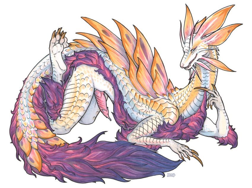 1boy anthro capcom claws dragon erection fur iggi leviathan_(mh) male male_only marker_(artwork) monster_hunter nude penis scales solo tamamitsune traditional_media_(artwork) video_games white_scales