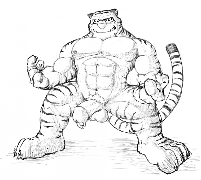 1boy abs anthro balls biceps big_muscles black_and_white claws disney feline fur genital_piercing gojho humanoid_penis male male_only mammal muscular nipples nude pecs penis penis_piercing piercing sketch smile solo stripes teeth tiger tiger_dancer_(zootopia) toe_claws vein zootopia