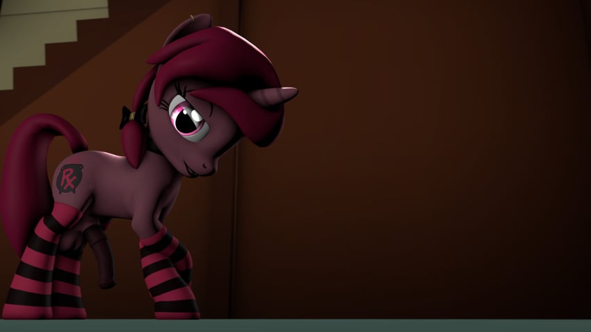 2016 3d animal_genitalia animal_penis charlotte_(phurie) clothes equine equine_penis female futanari highres horn horse horsecock intersex legwear looking_at_viewer mammal mr.tektite my_little_pony original_character penis pony smile socks solo source_filmmaker unicorn