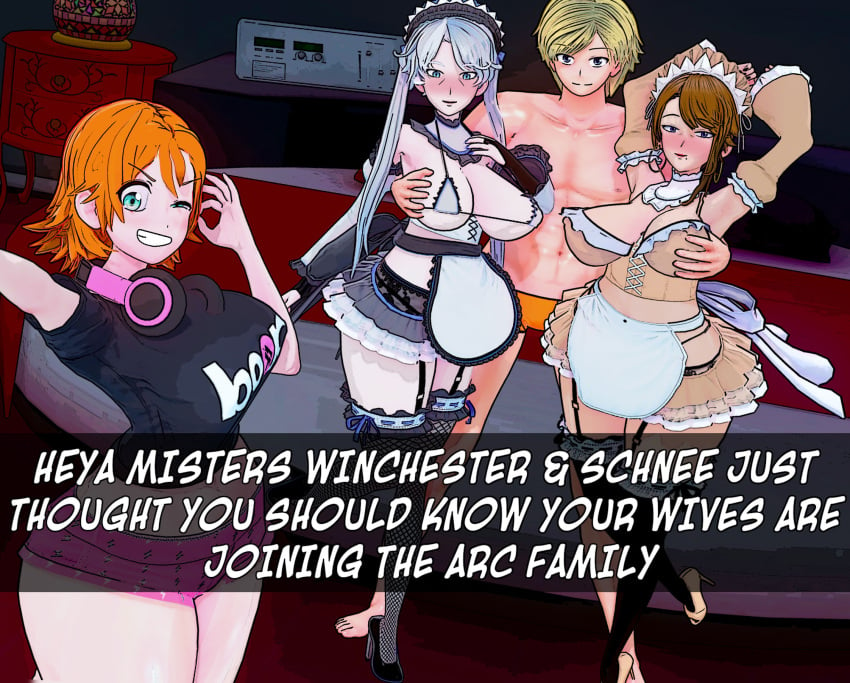 1boy 3girls brown_hair cardins_mom cheating_wife english_text fatallyobsessed female human jaune_arc karen_winchester male mature_female milf multiple_girls netorare nora_valkyrie ntr older_male original_character rwby selfie snapchat text willow_schnee younger_male