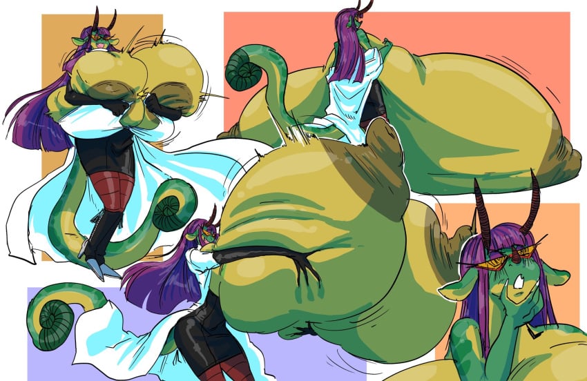 1girls breast_expansion breasts colossal_breasts female gigantic_breasts glasses huge_breasts hyper_breasts lizard_tail massive_breasts pencil_skirt rchammer reptile scalie