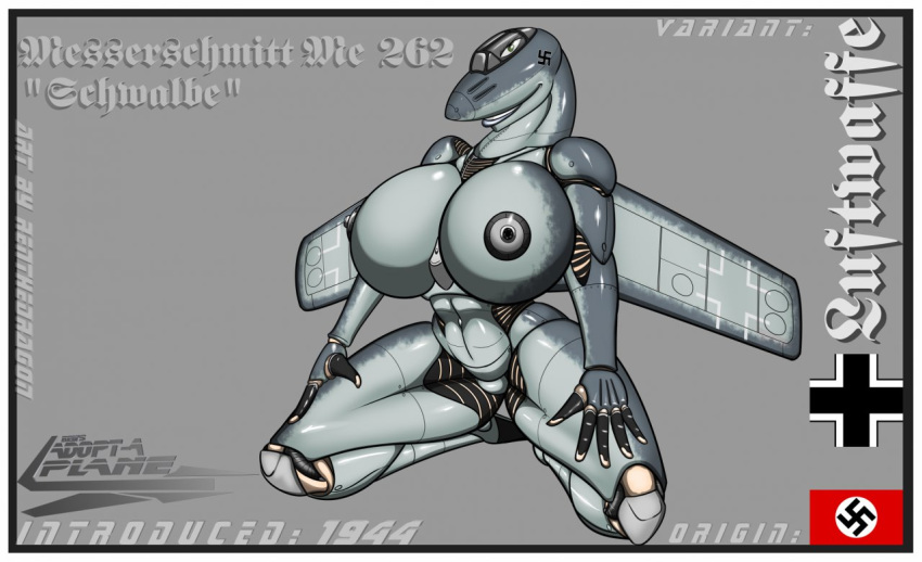 1girls 2013 adoptable aeromorph aircraft airplane anthro bedroom_eyes big_breasts breasts female female_only half-closed_eyes hand_on_thigh huge_breasts jet living_aircraft living_machine looking_at_viewer machine me_262 nude original original_character pose pussy renthedragon seductive smile solo spread_legs spreading thick_thighs voluptuous wide_hips