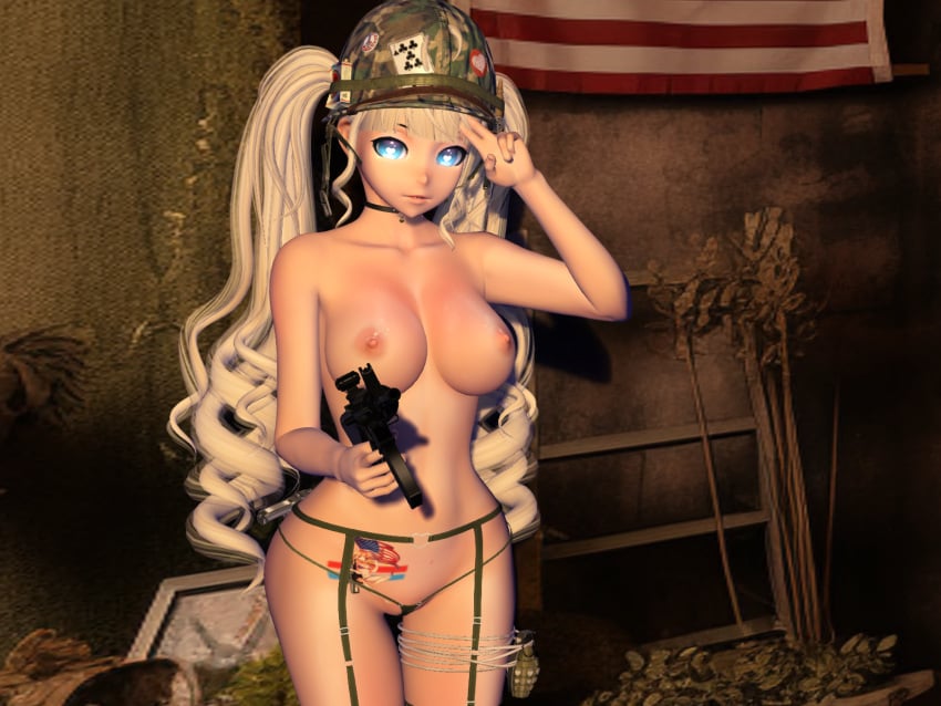 breasts gun military military_hat nipples second_life solo_female zal zallaria zally