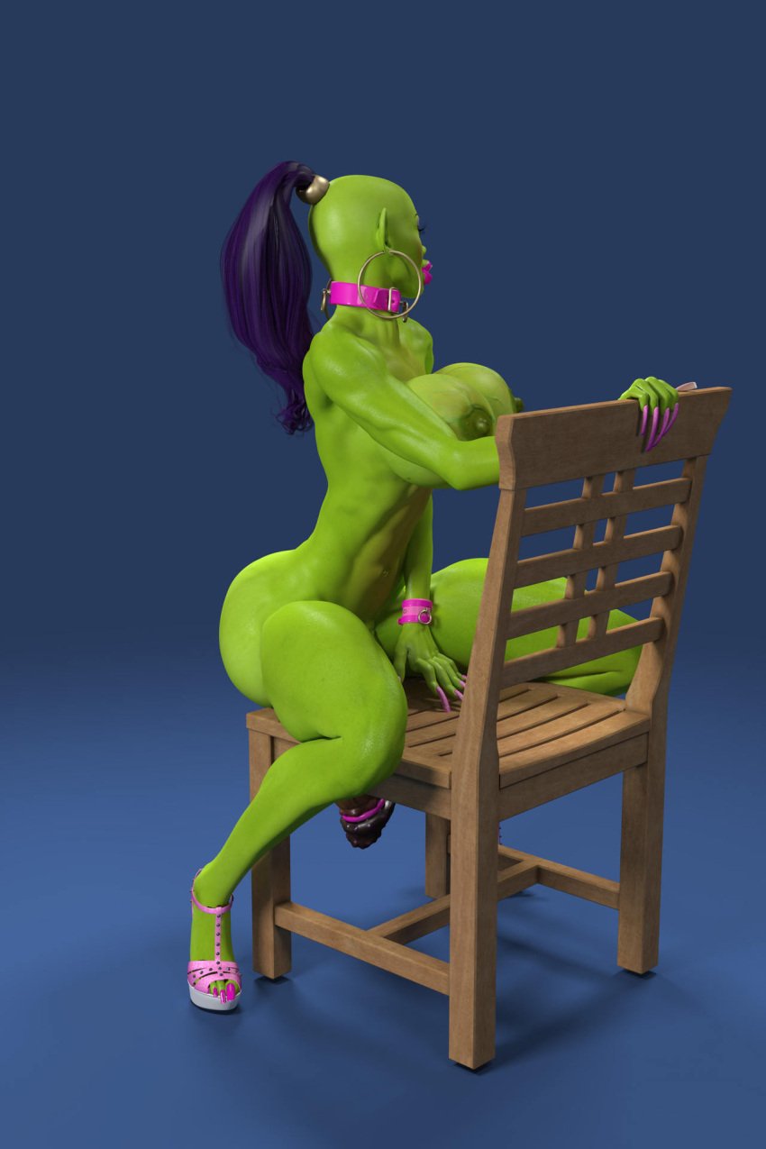 3d bimbo bimbo_lips chair collar futanari gif_author huge_breasts huge_cock orc orc_futanari solo solo_futa