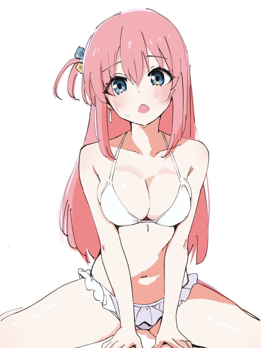 1female 1girls 2d 2d_(artwork) 2d_artwork anime bare_legs bare_shoulders bare_thighs belly belly_button big_breasts bikini blue_eyes blush blush blushing_at_viewer blushing_female bocchi_the_rock! bra breasts cleavage coral_pink_hair cute cute_expression dark_blue_eyes dot_mouth dot_nose female female female_focus female_only flustered front_view gotou_hitori high_resolution highres huge_breasts inner_hair light-skinned light-skinned_female light_skin long_hair looking_at_viewer pink_hair plain_background simple_background solo solo_female solo_focus swimsuit swimwear thong thong_bikini two_piece_swimsuit ukitamilk voluptuous voluptuous_female white_bikini white_bikini_bottom white_bikini_top white_bra white_thong young younger_female