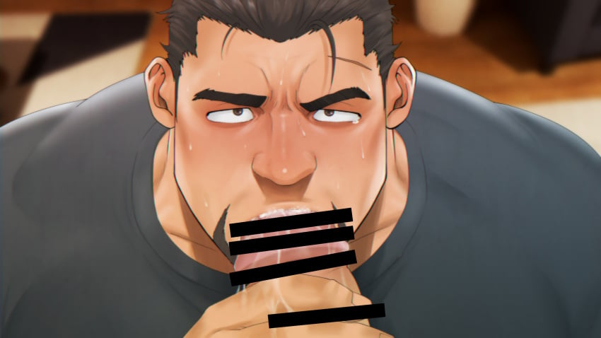 2boys bara beard beefy big_glans big_penis blowjob blush brown_hair censor_bar censored censored_penis clothed clothed_sex daddy dilf duo fellatio frown gay hi_res looking_at_partner looking_up male male/male male_only middle_aged mizuki_gai muscles muscular muscular_male oral oral_sex original original_character saliva saliva_bubble saliva_on_penis saliva_trail scar scar_on_face sex short_hair small_pupils sweat sweatdrop sweating tears thick_eyebrows thick_penis