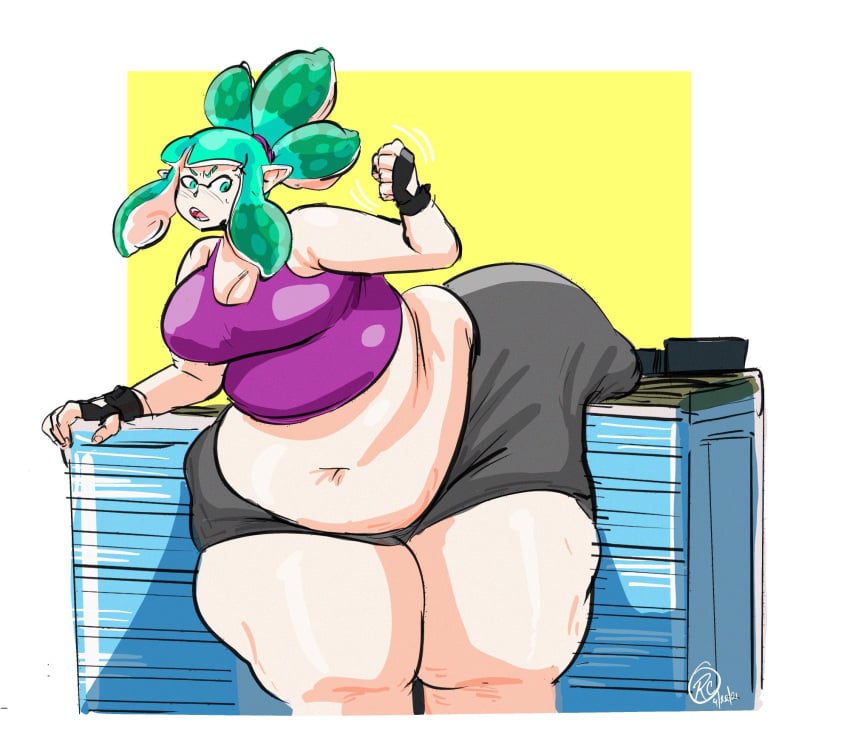 1girls ass big_thighs bottom_heavy chubby chubby_female female giantess huge_ass inkling rchammer splatoon stuck thick_thighs thighs