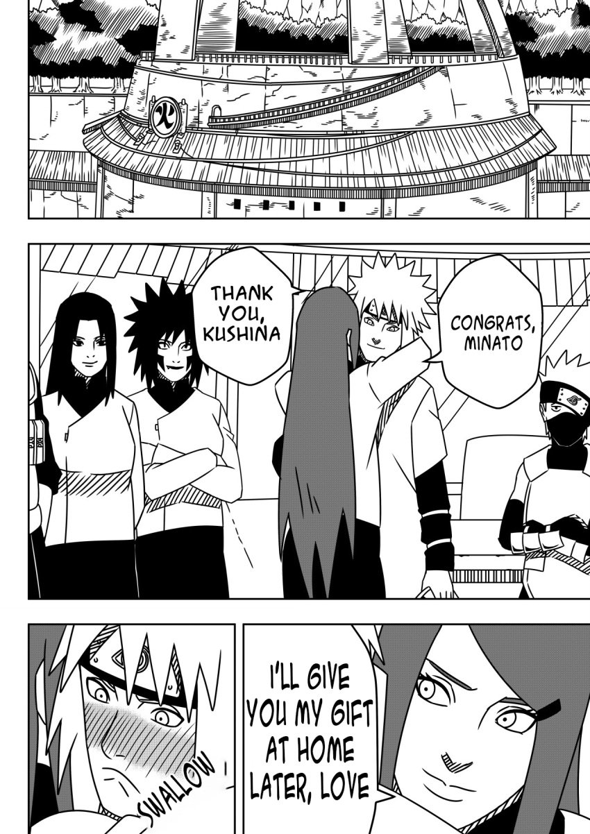 comic commentary dialogue english_text hatake_kakashi inuzuka_tsume kakashi_hatake long_hair milf monochrome namikaze_minato naruto naruto_(series) naruto_shippuden ninrubio red_hair speech_bubble story uchiha_mikoto uzumaki_kushina