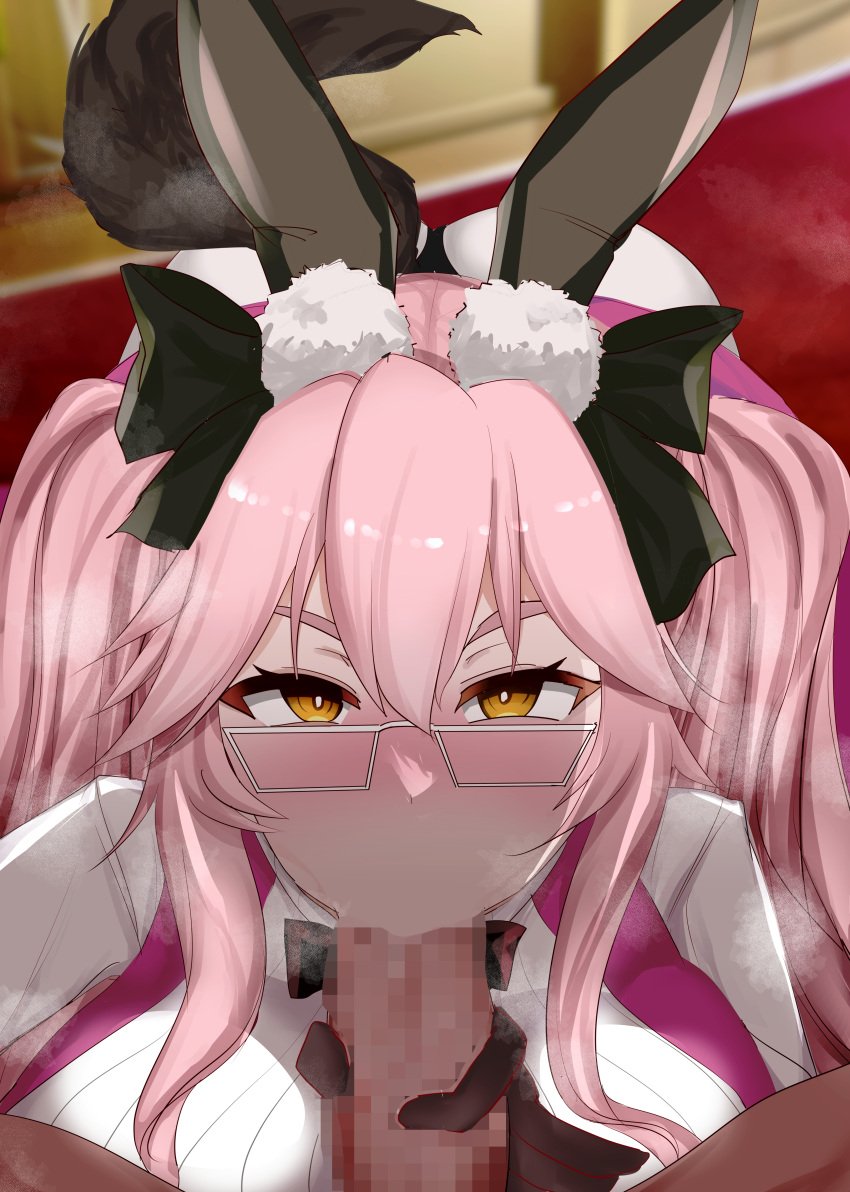 1boy 1girls ai_generated all_fours alternate_costume alternate_hairstyle animal_ears ass blowjob blush bunny_ears cat_tail censored cock_worship cum cum_in_mouth cum_on_face cute dark-skinned_male dark_skin eye_contact facial fangs fate/grand_order fate_(series) fellatio female fringe glasses handjob huge_breasts imminent_deepthroat intimate kemonomimi koyanskaya koyanskaya_(assassin) koyanskaya_(assassin_second_ascension) koyanskaya_(fate) large_areolae large_breasts light-skinned_female light_skin looking_at_viewer mature_female oral oral_sex petite pink_hair pov pov_blowjob school_uniform schoolgirl seductive_eyes seductive_look slim sucking_off tagme teenager twintails yellow_eyes young yukimaro_yukkii yukkyyukimaro