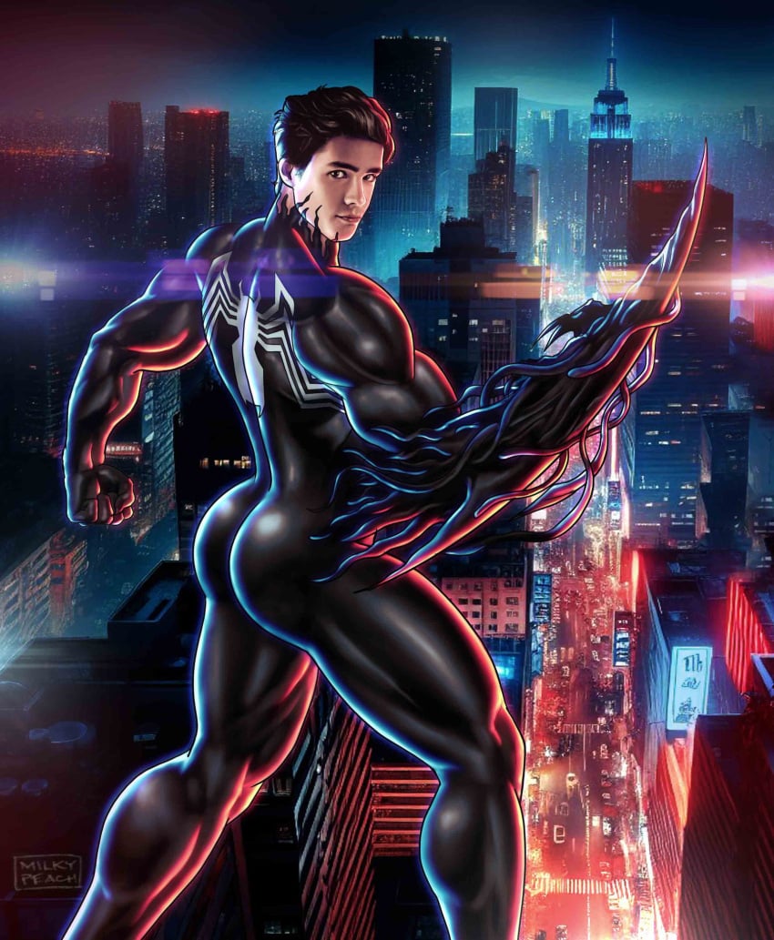 1boy actor ass biceps brenton_thwaites butt celebrity city clothed crossover dc dc_comics dick_grayson in_character light-skinned_male light_skin looking_back male male_focus male_only marvel milkypeach232 muscular muscular_male nightwing posing solo solo_focus spider-man_(series) symbiote thick_thighs titans venom_(marvel)