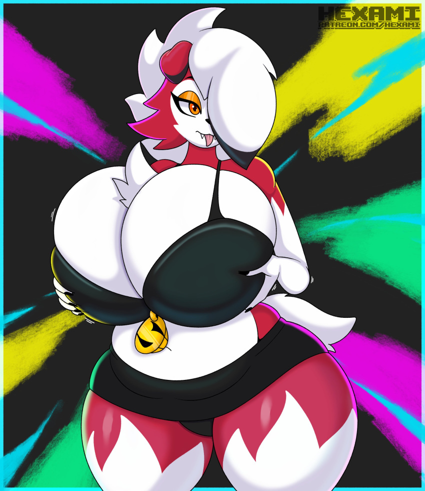 big_breasts breasts cleavage female furry hexami huge_breasts lycanroc pokémon_(species) pokemon pokemon_(species) thick_thighs wide_hips