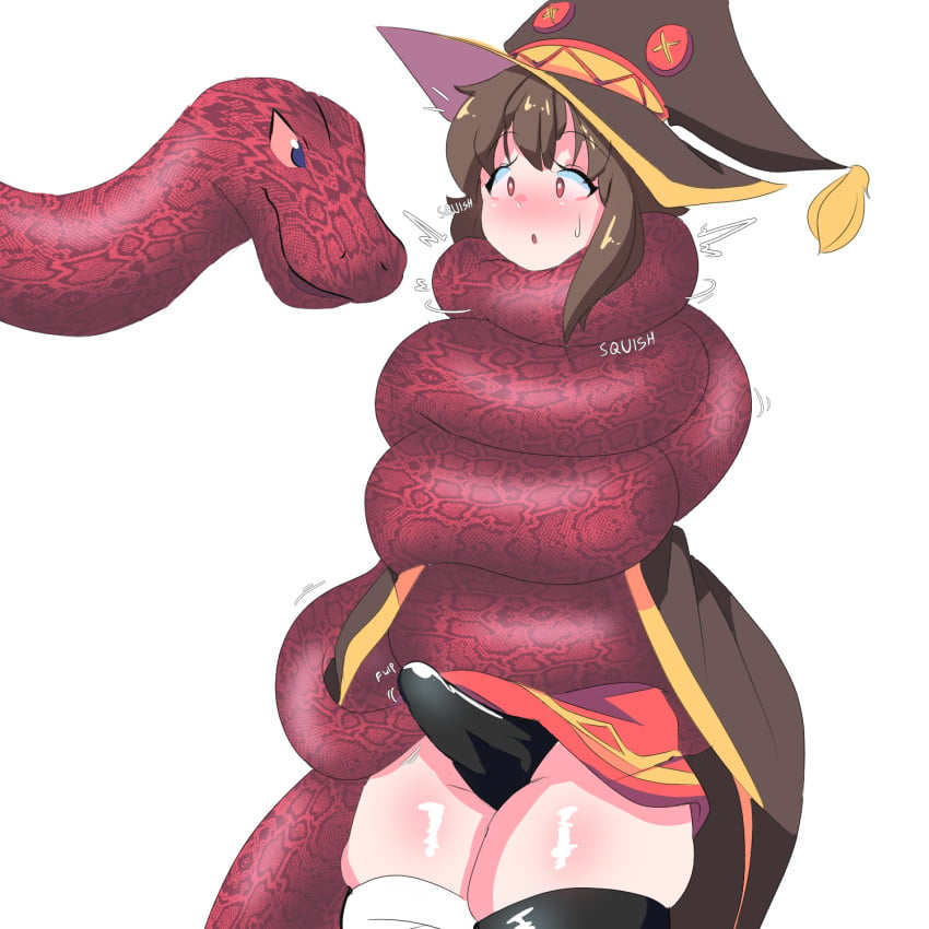 1futa blush clothed clothing coiling erection erection_under_clothes futa_only futanari human kono_subarashii_sekai_ni_shukufuku_wo! light-skinned_futanari light_skin megumin mostly_clothed panties penis restrained skindentation snake solo sonazthewho standing tenting thighhighs