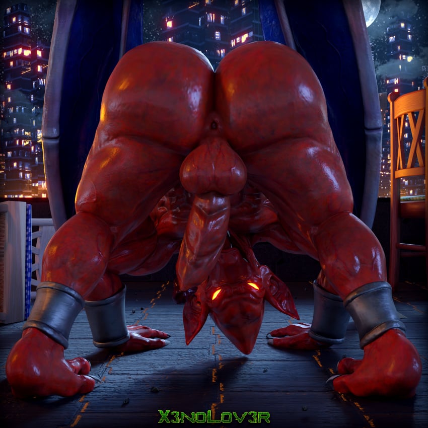 3d_(artwork) absurd_res all_fours anklet anus ass balls big_butt blender_(artwork) boner bracelet building butt_focus capcom demon demon's_crest digital_media_(artwork) erection firebrand gargoyle gargoyle's_quest genitals ghosts_'n_goblins glowing glowing_eyes hi_res humanoid_genitalia humanoid_penis humanoid_pointy_ears jewelry looking_at_viewer looking_through looking_through_legs male male_only marvel_vs._capcom marvel_vs._capcom:_infinite membrane_(anatomy) membranous_wings muscular muscular_male nude penis presenting presenting_hindquarters red_arremer red_body solo thekidxeno wings