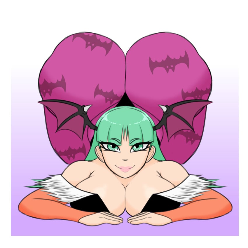 ass_up bat bat_wings big_ass big_breasts clothed clothing darkstalkers fully_clothed green_hair huge_ass huge_breasts hyper_ass morrigan_aensland shinoboober succubus