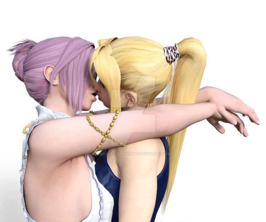 2girls 3d dead_or_alive dead_or_alive_5 dead_or_alive_xtreme_venus_vacation elise_(doa) female_only lesbian lesbian_kiss sarah_bryant virtua_fighter yuri