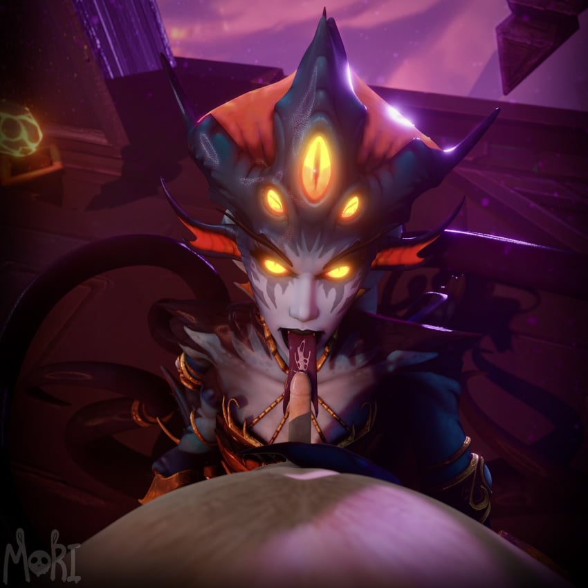 1boy 1girls 3d blizzard_entertainment blowjob fellatio female licking_penis light-skinned_male light_skin male mementomeowi naga naga_(warcraft) nude oral oral_sex pov pussy queen_azshara warcraft world_of_warcraft