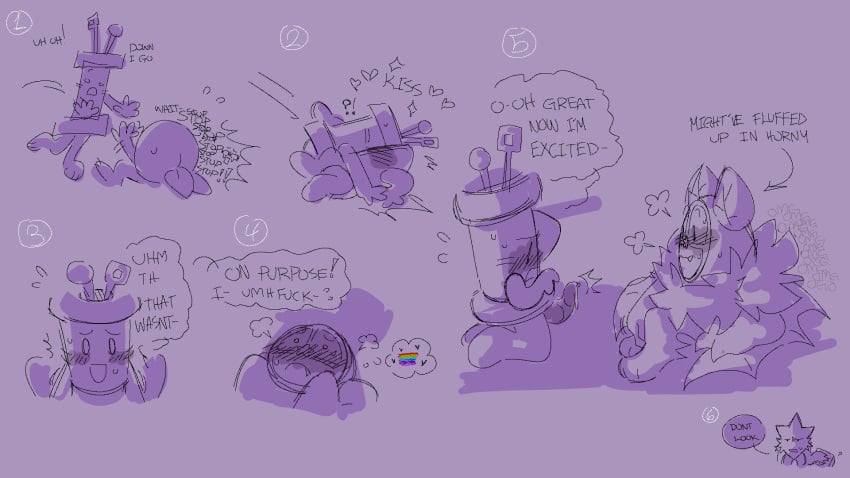 accident citrus_(objectified) color comic english english_text minty_(objectified) object_show object_shows objectified_(webcomic) purple_background spool_(objectified) text theredmist9 twitter_link